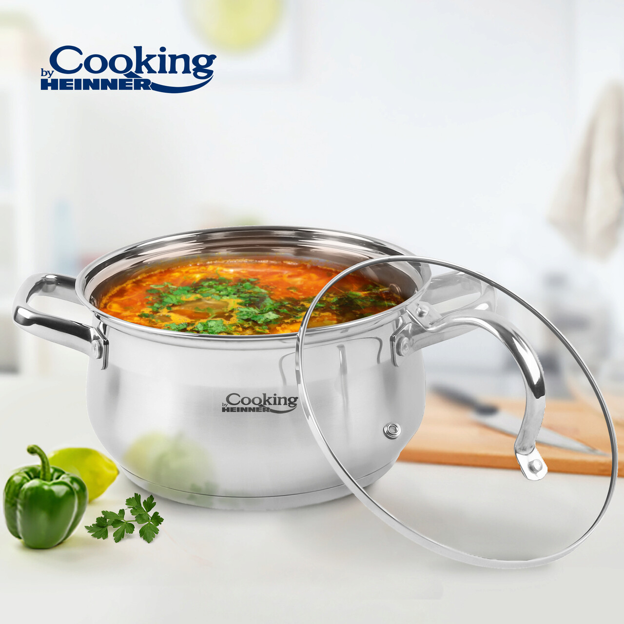 Semioala cu capac Amira, Cooking by Heinner, 24x13.5 cm, 6.1 L, inox/sticla, argintiu - imagine 4